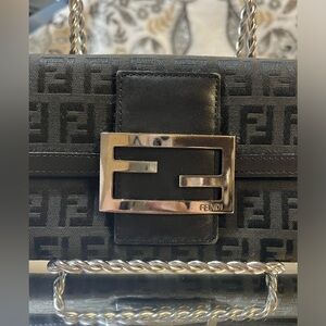 FENDI Zucchino Monogram Canvas Long Bi-Fold Wallet, Black, Vintage